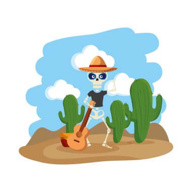 iskelet Meksika şapka ve gitar