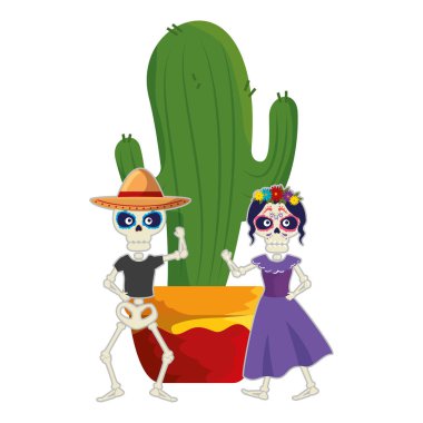 katrina ve mariachi kaktüs ile iskelet