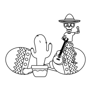 iskelet Meksika şapka ve Marakas