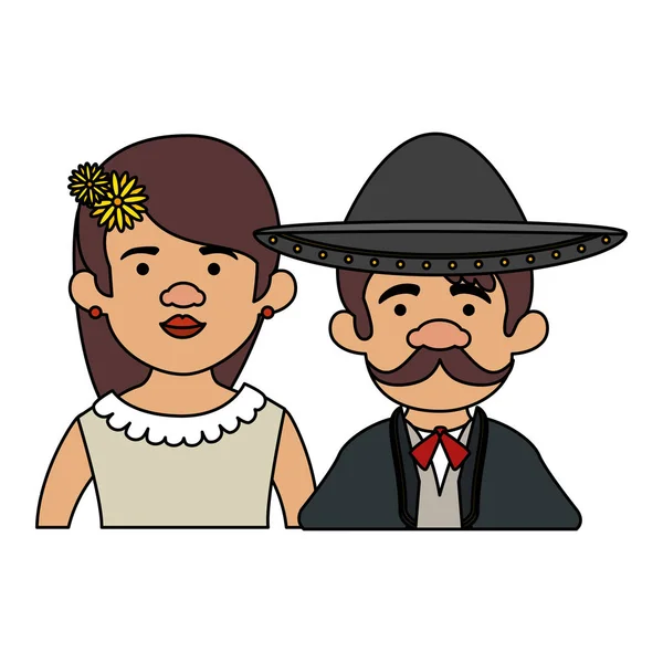 Personnages de couple mexicain traditionnel — Image vectorielle