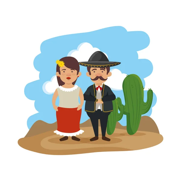 Personajes tradicionales de pareja mexicana — Vector de stock