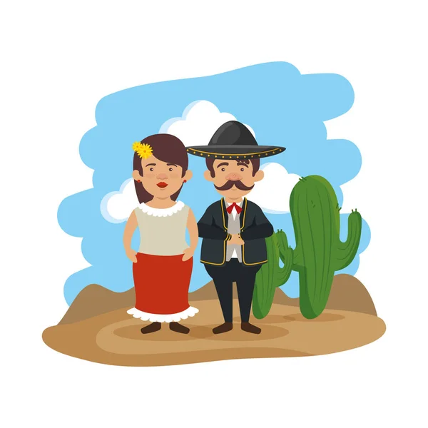 Personnages de couple mexicain traditionnel — Image vectorielle