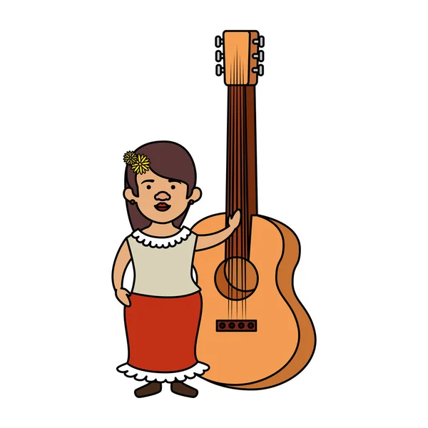 Традиционная мексиканская женщина с гитарой — стоковый вектор