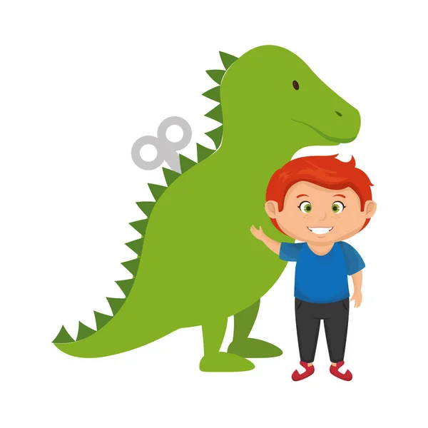 Little boy with tyrannosaurus rex toy — Stock Vector