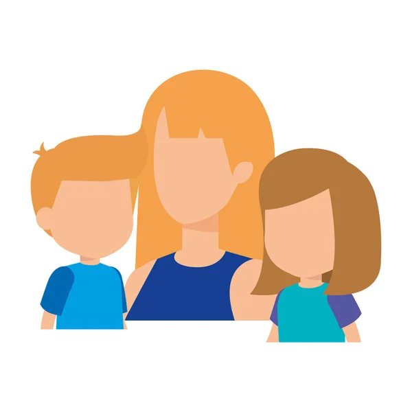 Anne kızı ve oğlu karakterlerle — Stok Vektör