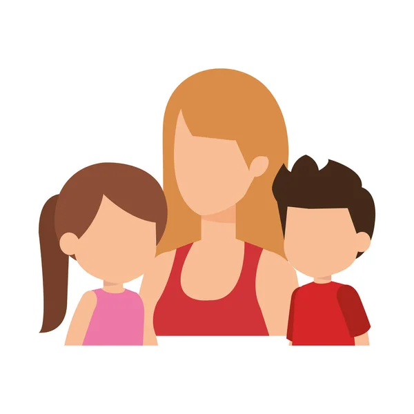 Moeder met dochter en zoon tekens — Stockvector