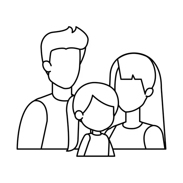 Parents couple with daughter characters — Stock Vector