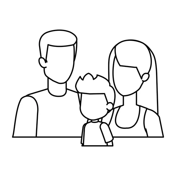 Parents couple with son characters — Stock Vector