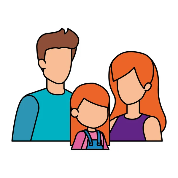 Parents couple with daughter characters — Stock Vector