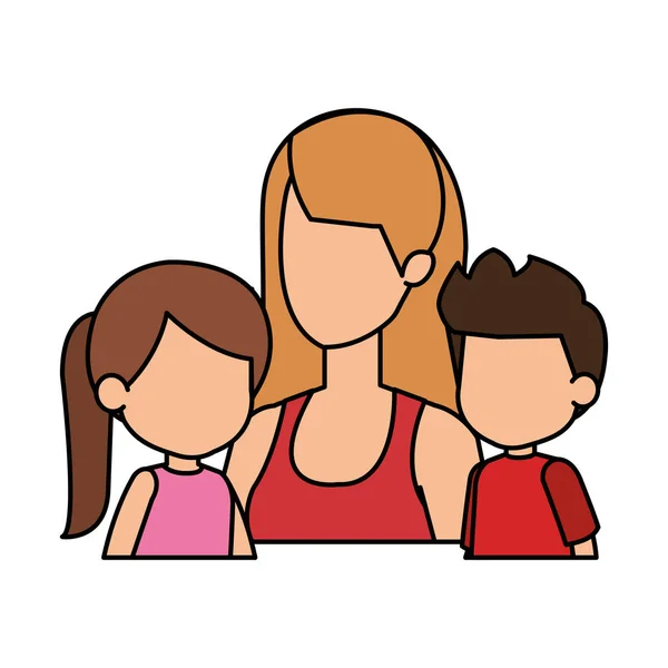 Mère avec fille et fils personnages — Image vectorielle