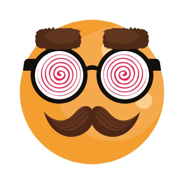 Boldog bolond arc hangulatjel szemüveg és bajusz — Stock Vector