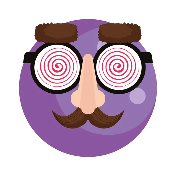 Emoticono cara tonta feliz con gafas y bigote — Vector de stock