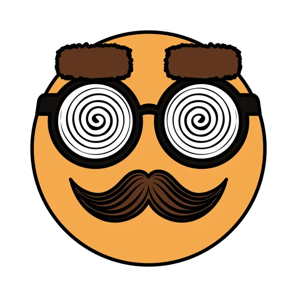 Glückliches Narrengesicht Emoticon mit Brille und Schnurrbart — Stockvektor