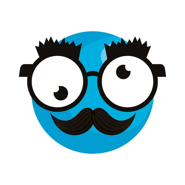 Happy fool face emoticon with glasses and mustache — Stock Vector