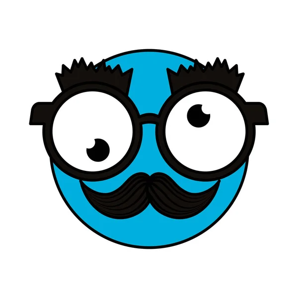 Glückliches Narrengesicht Emoticon mit Brille und Schnurrbart — Stockvektor