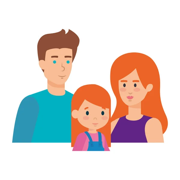 Couple de parents avec des personnages fille — Image vectorielle