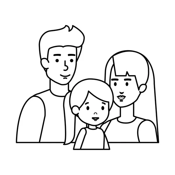 Padres pareja con hija personajes — Vector de stock