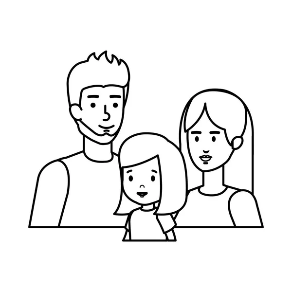 父母夫妇与女儿字符 — 图库矢量图片