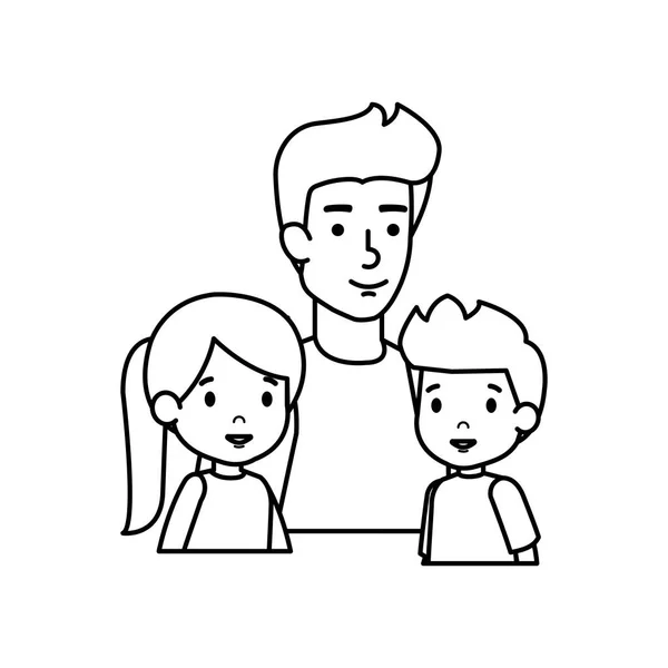 Батько з сином і персонажами дочки — стоковий вектор