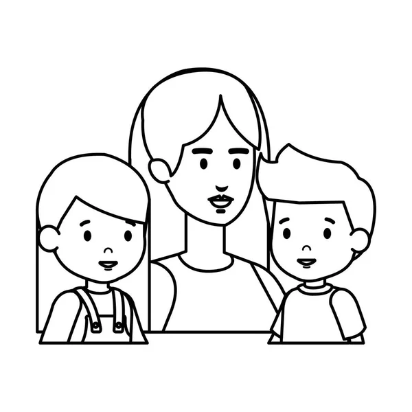 Mother with daughter and son characters — Stock Vector