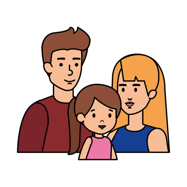 Pais casal com personagens filha — Vetor de Stock