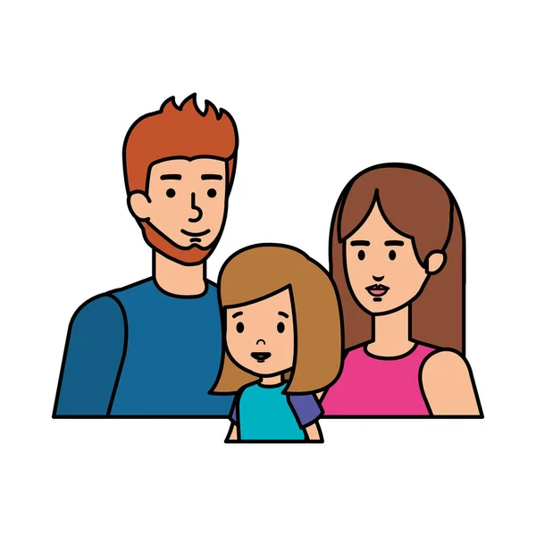 Padres pareja con hija personajes — Vector de stock