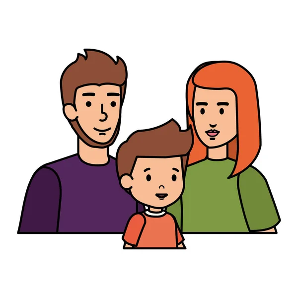 Padres pareja con hijo personajes — Vector de stock