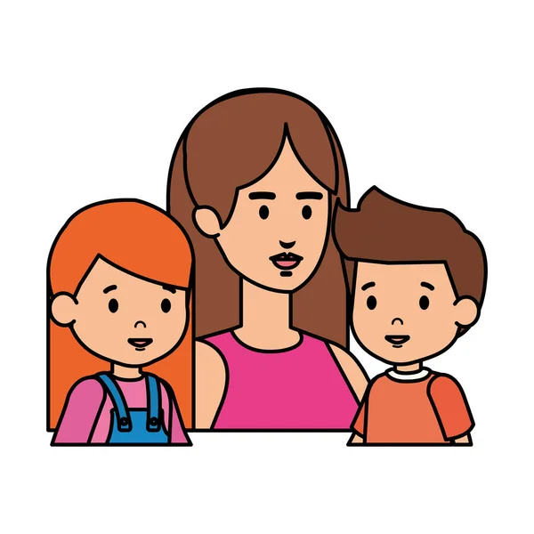 Mãe com personagens de filha e filho — Vetor de Stock