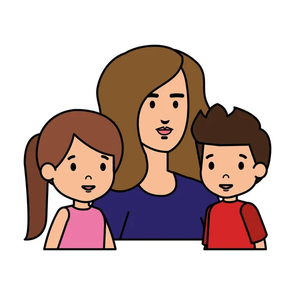 Mère avec fille et fils personnages — Image vectorielle