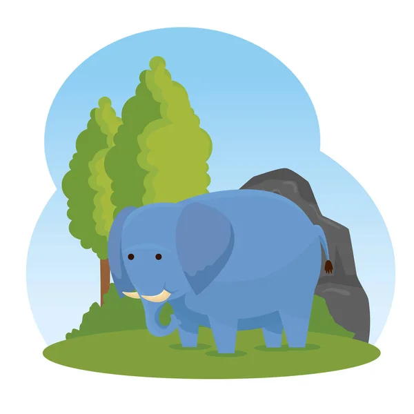 Elephant vilda djur med träd och buskar — Stock vektor
