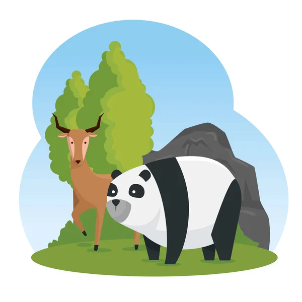 deer and panda wild animals with trees