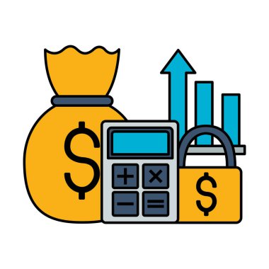 hesap makinesi para çantası güvenlik grafik borsa vektör çizim