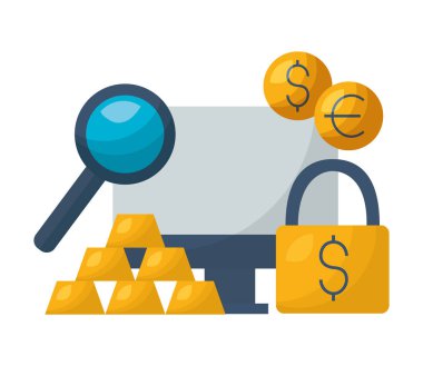 bilgisayar güvenlik altın dolar euro borsa vektör çizim barlar