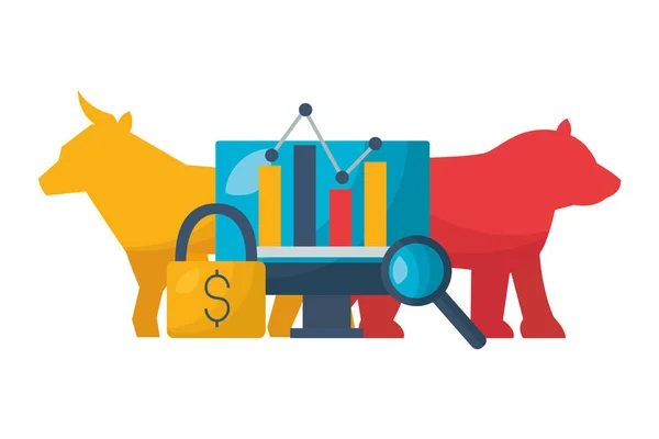 Toro orso dollaro grafico borsa — Vettoriale Stock