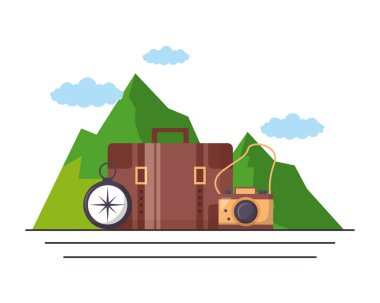 kamp bavul kamera pusula dağlar