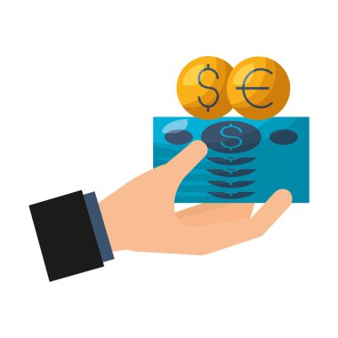 banknot ve madeni paralar para tutan el