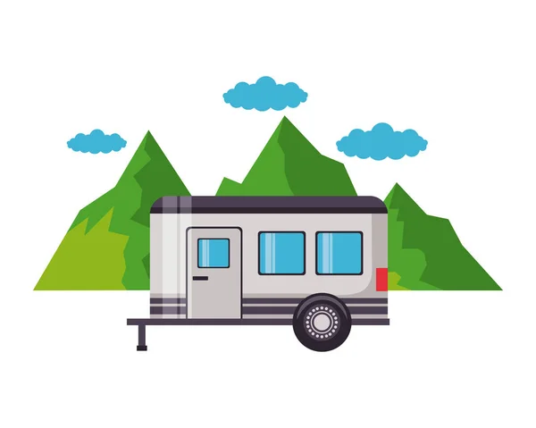 Camper oplegger bergen hemel panorama — Stockvector