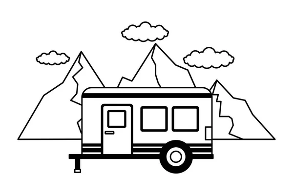 Camper trailer mountains sky panorama — стоковый вектор