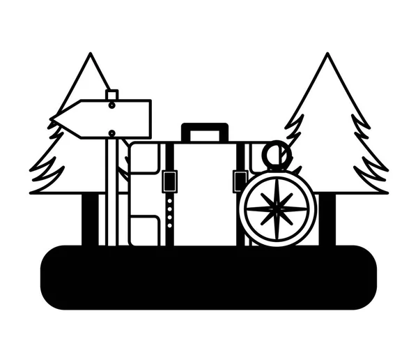 Camping Ryggsäck kompass träd — Stock vektor