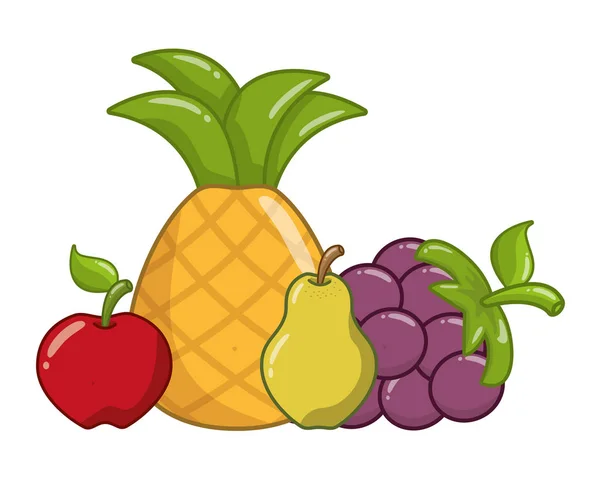 Ananas appel druiven pear vruchten — Stockvector