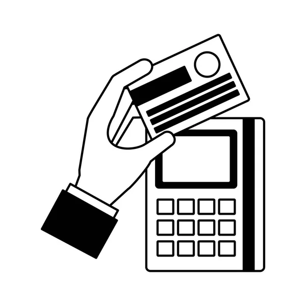 Hand holding bank card calculator — Stock Vector