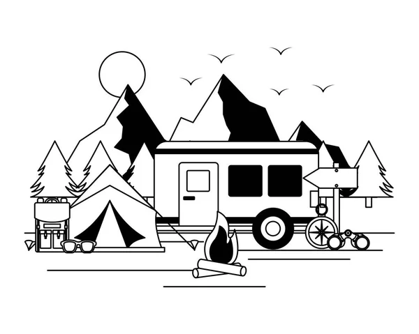 Camper trailer tent camping wanderlust image — Stock Vector