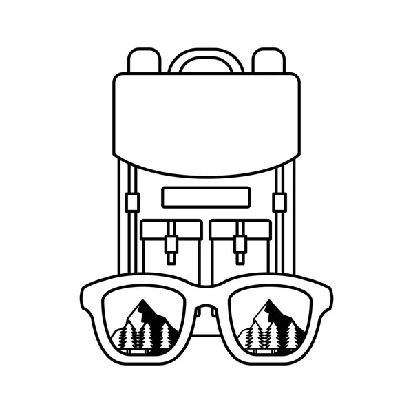 Mochila gafas camping wanderlust imagen — Vector de stock