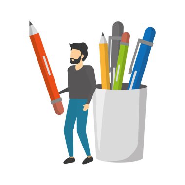 kalem ve doldurulmuş durumda olan adam