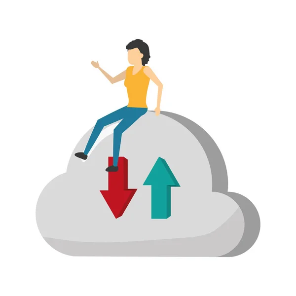 Mujer de negocios sentado cloud computing — Vector de stock