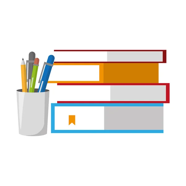 Halmozott könyvek és felszerelések ceruzák — Stock Vector