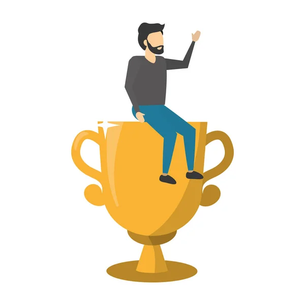 Business man sitting trophy award — Stock Vector