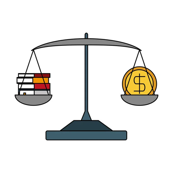 Balance mit Geld und Büchern — Stockvektor