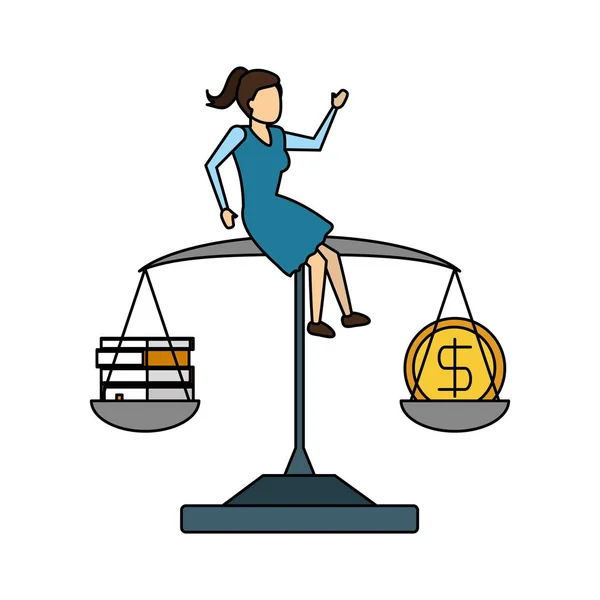 Biznes kobieta siedzi na równowagę — Wektor stockowy