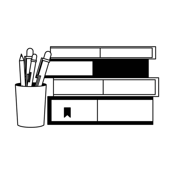 Empilés livres et crayons fournitures — Image vectorielle